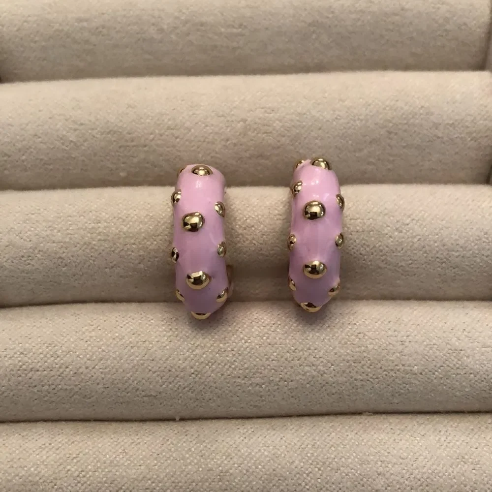 Open Edit | Pink Enamel and Gold Tone Hoops | 3/4” Diameter